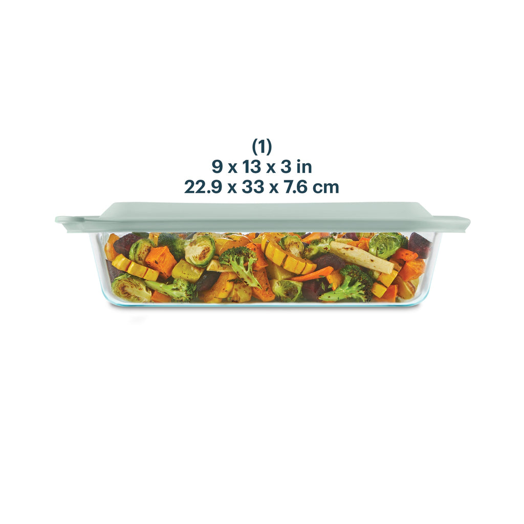 Pyrex® Deep 9 x 13" Rectangular Glass Baking Dish with Sage Green Lid