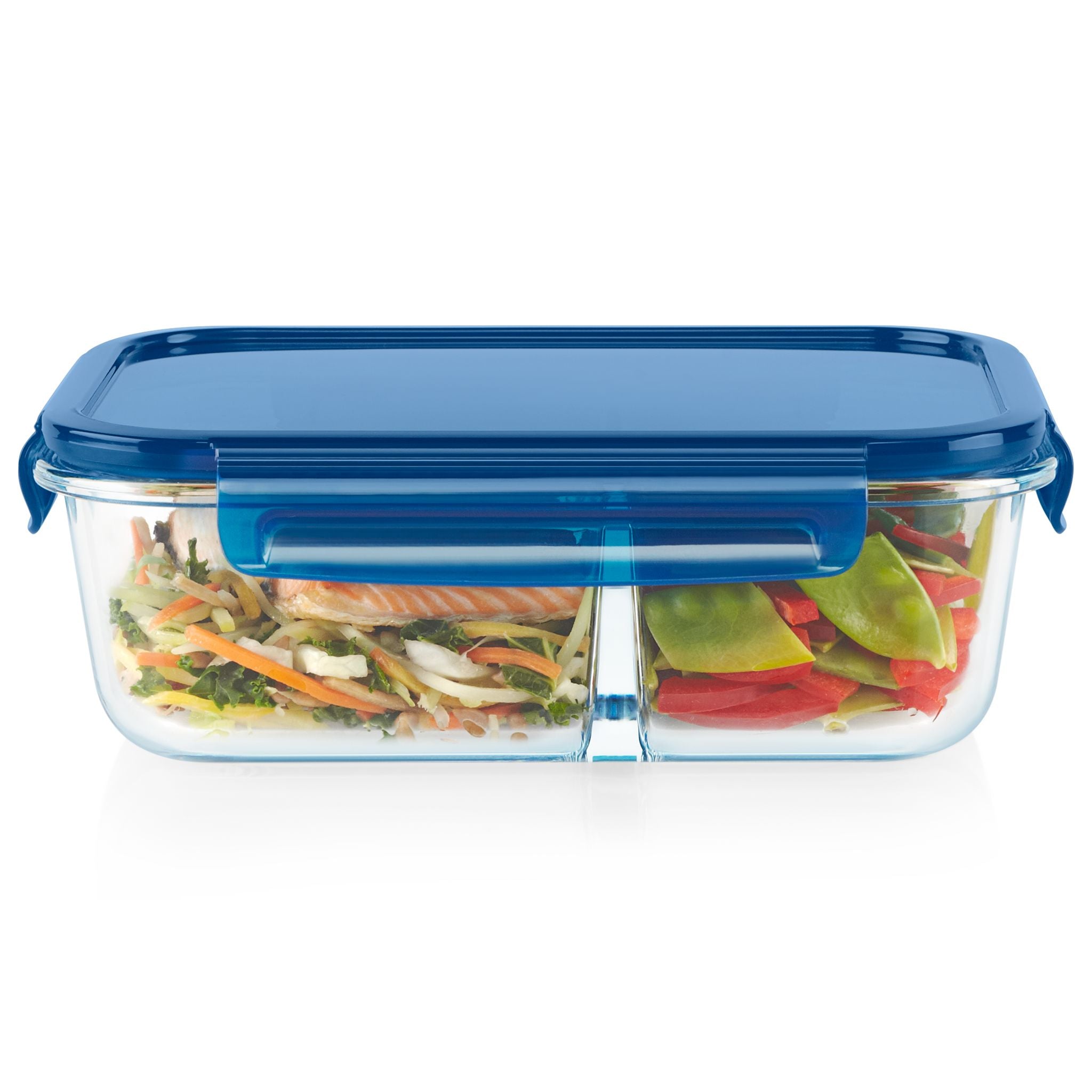 Pyrex® MealBox™ 5.8-cup Divided Glass Food Storage Container with Blue Lid