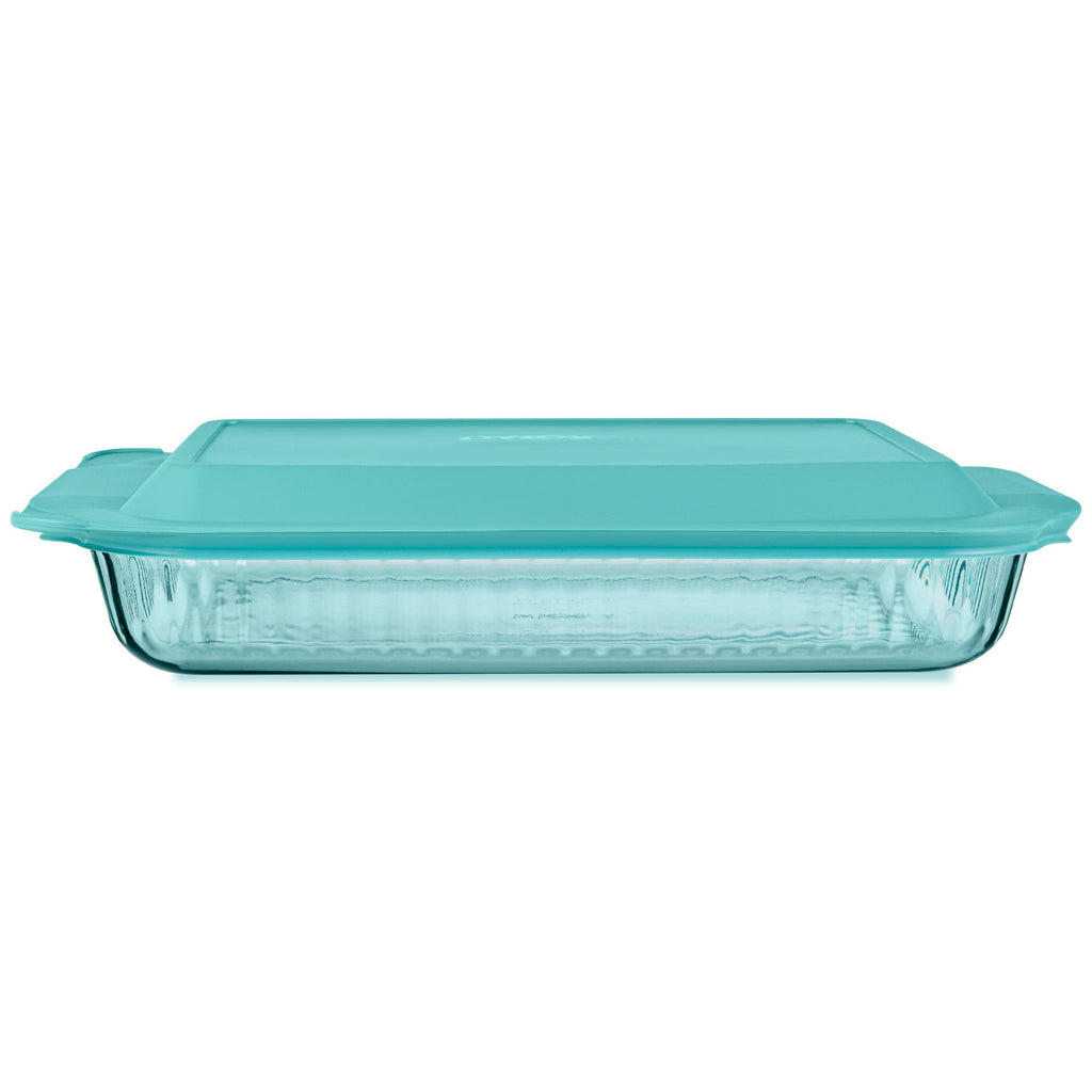 Pyrex® Sculpted Tinted Glass 3QT Oblong Baking Dish with Lid, Aqua