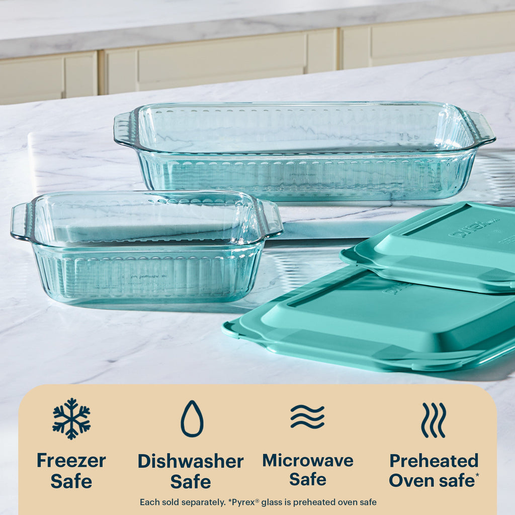 Pyrex® Sculpted Tinted Glass 3QT Oblong Baking Dish with Lid, Aqua