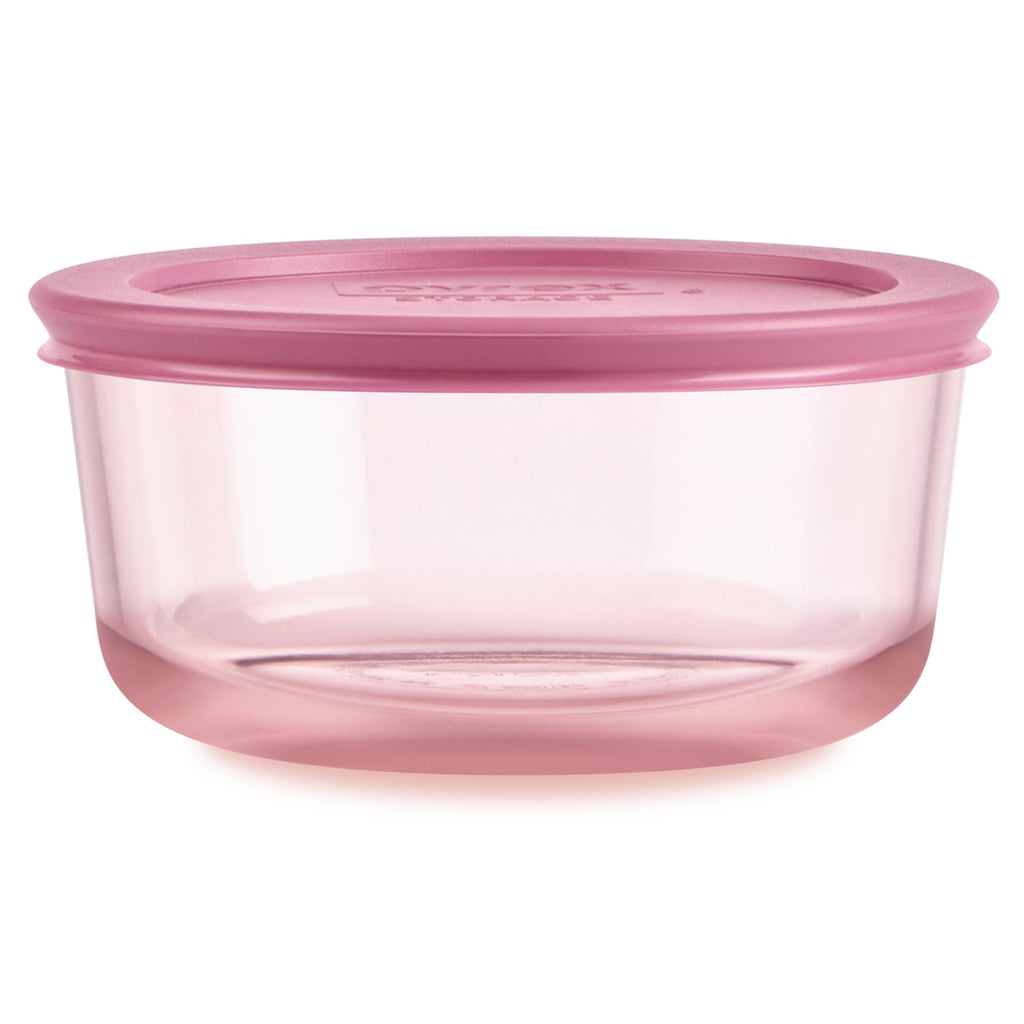 Pyrex® Simply Store® Tinted Glass 4-cup Round Storage Container with Lid, Pink