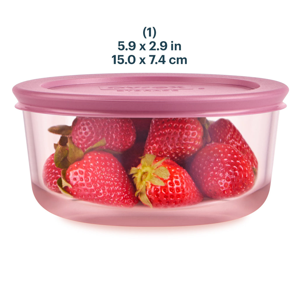 Pyrex® Simply Store® Tinted Glass 4-cup Round Storage Container with Lid, Pink