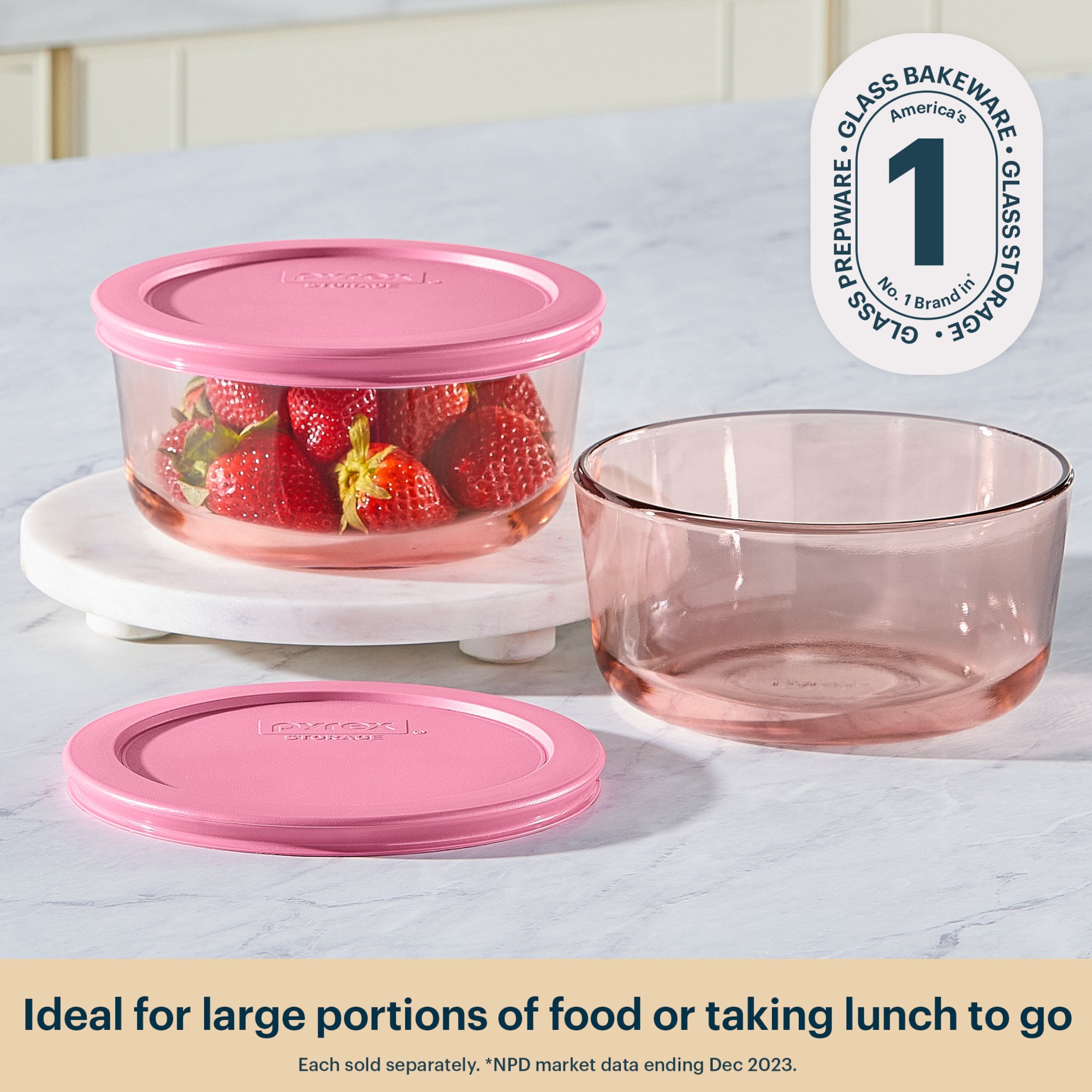 Pyrex® Simply Store® Tinted Glass 4-cup Round Storage Container with Lid, Pink