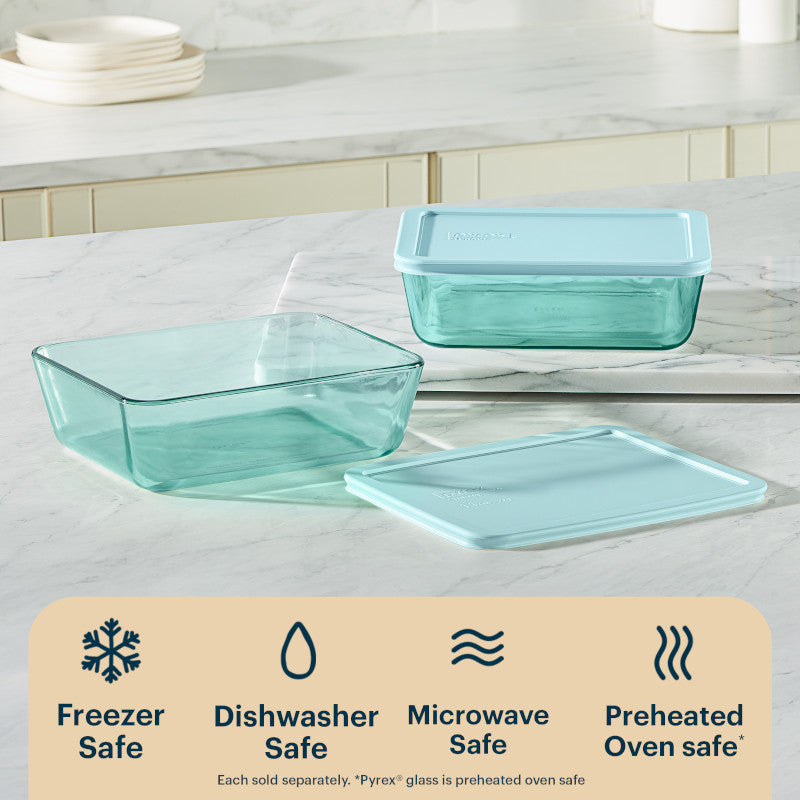 Pyrex® Simply Store® Tinted Glass 11-cup Rectangle Storage Container with Lid, Aqua
