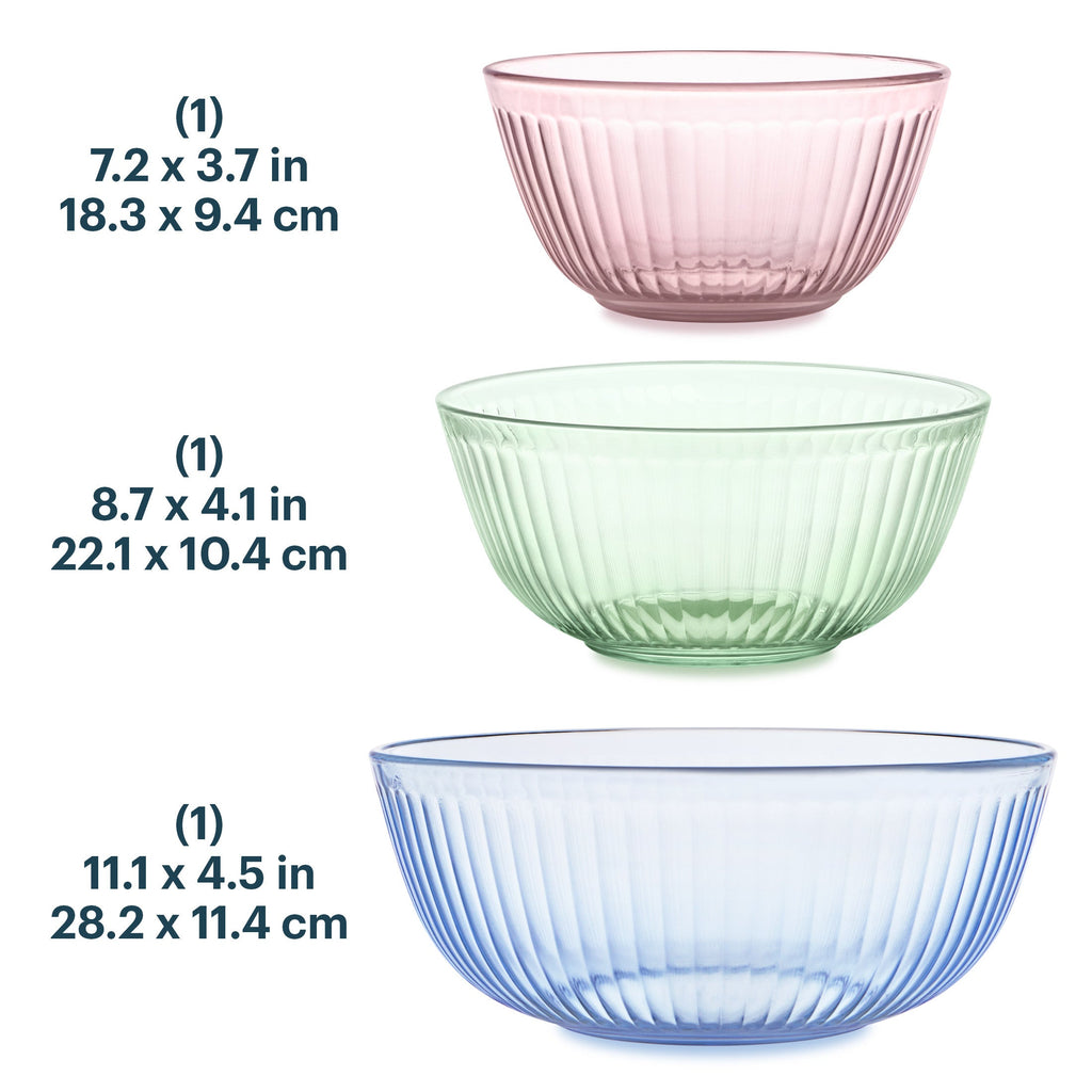 Pyrex® Colors Sculpted Tinted 3-piece Mixing Bowl Set, No Lid (Pink,Green,Blue)