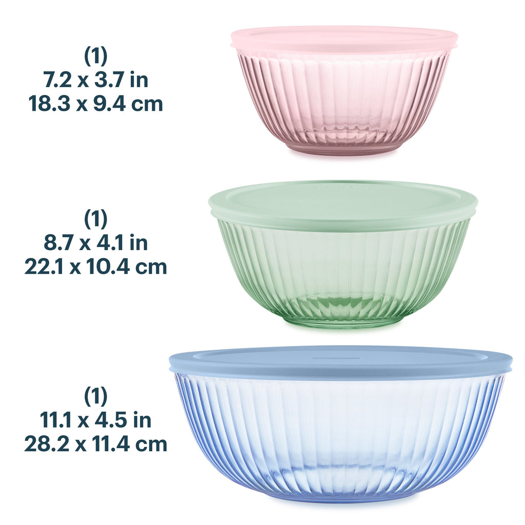 Pyrex® Sculpted Tinted Glass Mixing Bowls with Lids, 6-pc Set, Mixed Colors