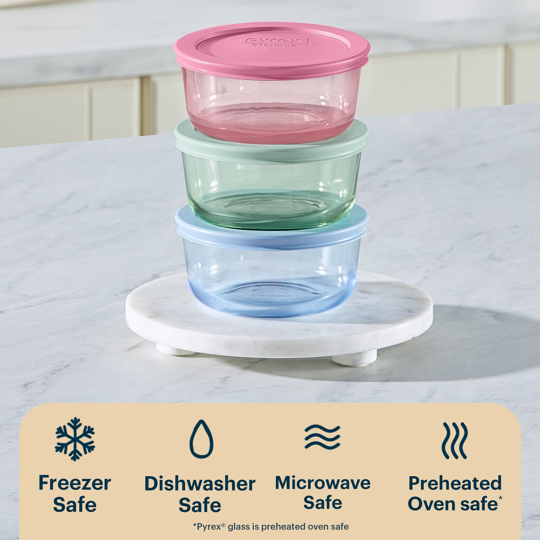 Pyrex® Simply Store® Tinted Glass 2-cup Round Storage Containers, 6-pc Set, Mixed Colors