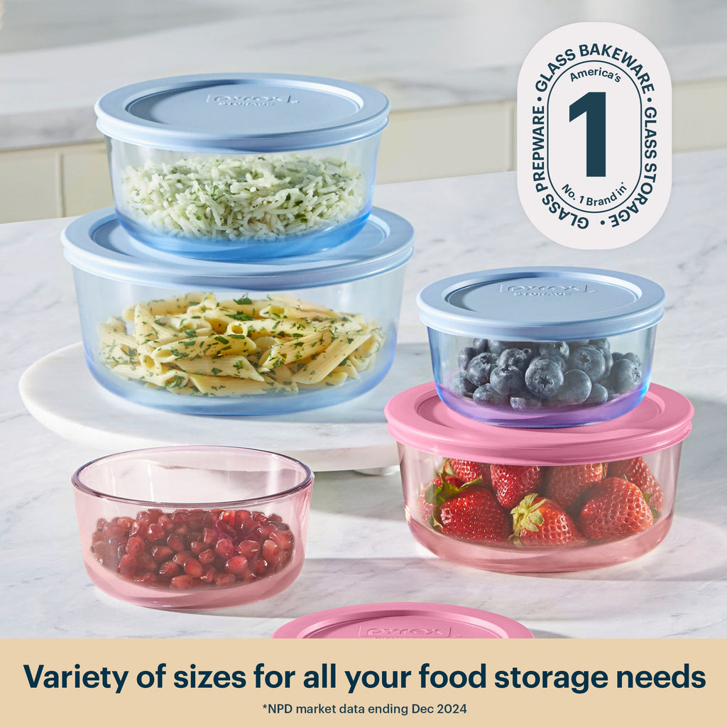 Pyrex® Simply Store® Tinted Glass Round Storage Containers, 10-pc Set, Mixed Colors