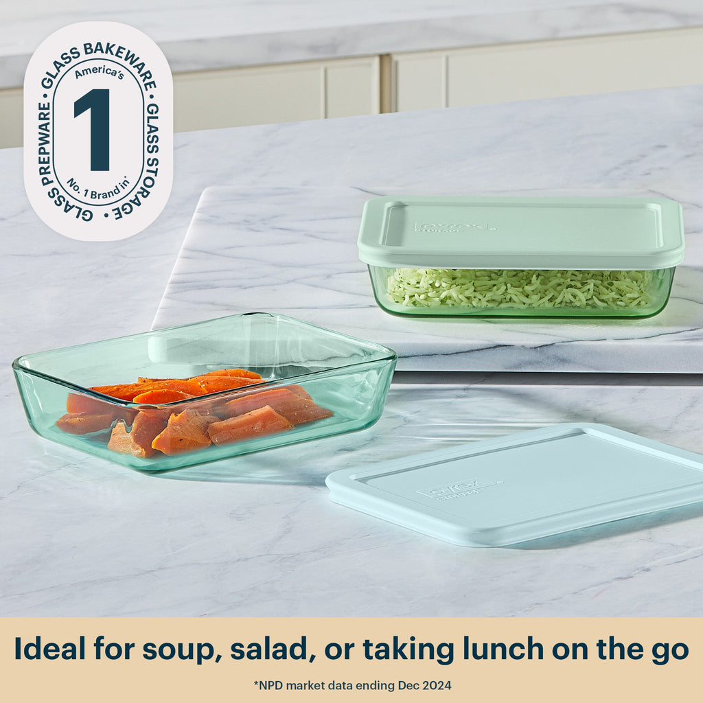 Pyrex® Simply Store® Tinted Glass 3-cup Rectangle Storage Containers, 4-pc Set, Mixed Colors