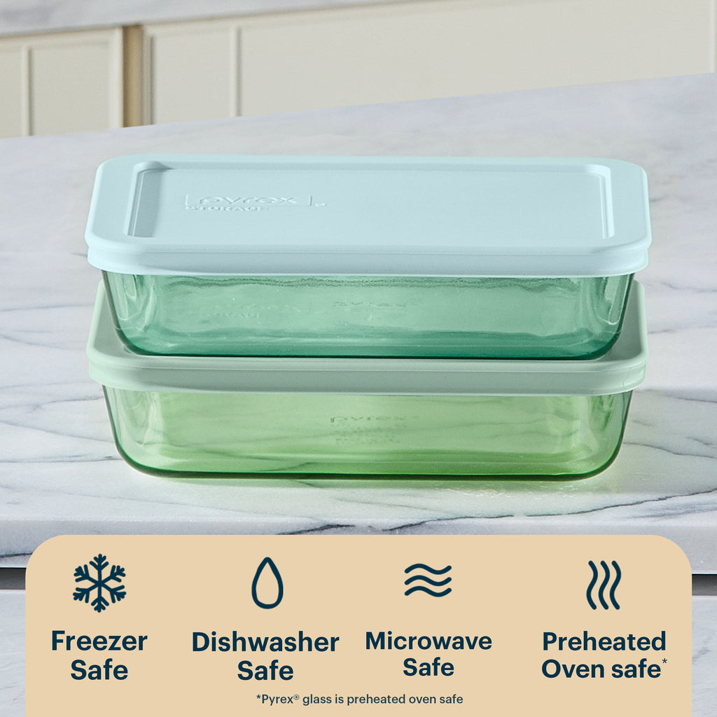 Pyrex® Simply Store® Tinted Glass 3-cup Rectangle Storage Containers, 4-pc Set, Mixed Colors