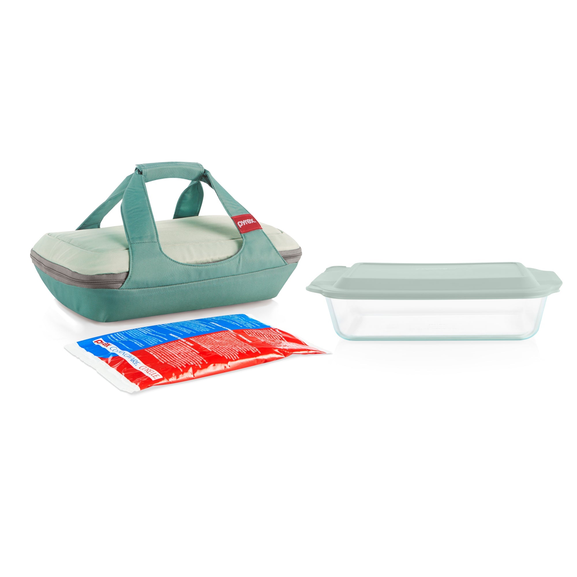 Pyrex® Deep Portable 4-piece Glass Baking Dish Set Portable Set, Green Sage Lid