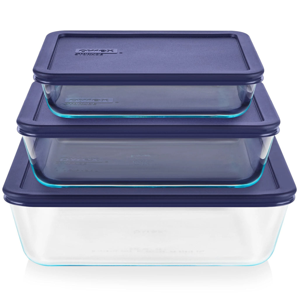 Pyrex® Simply Store® 6-piece Rectangular Glass Storage Set with Blue Lids