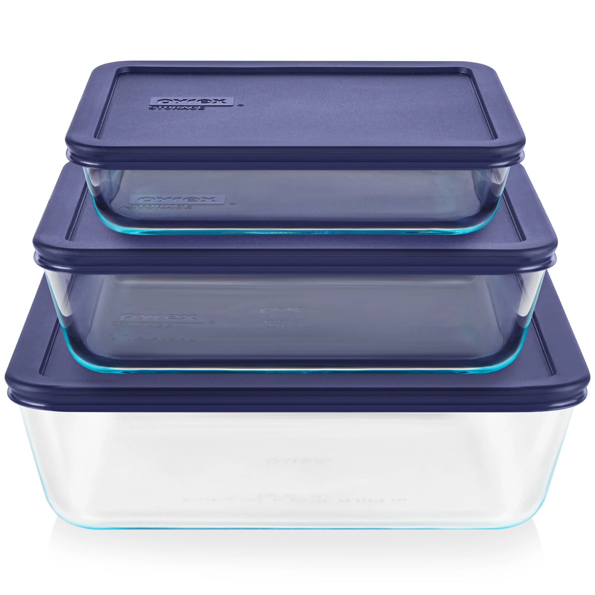 Pyrex® Simply Store® 6-piece Rectangular Glass Storage Set with Blue Lids