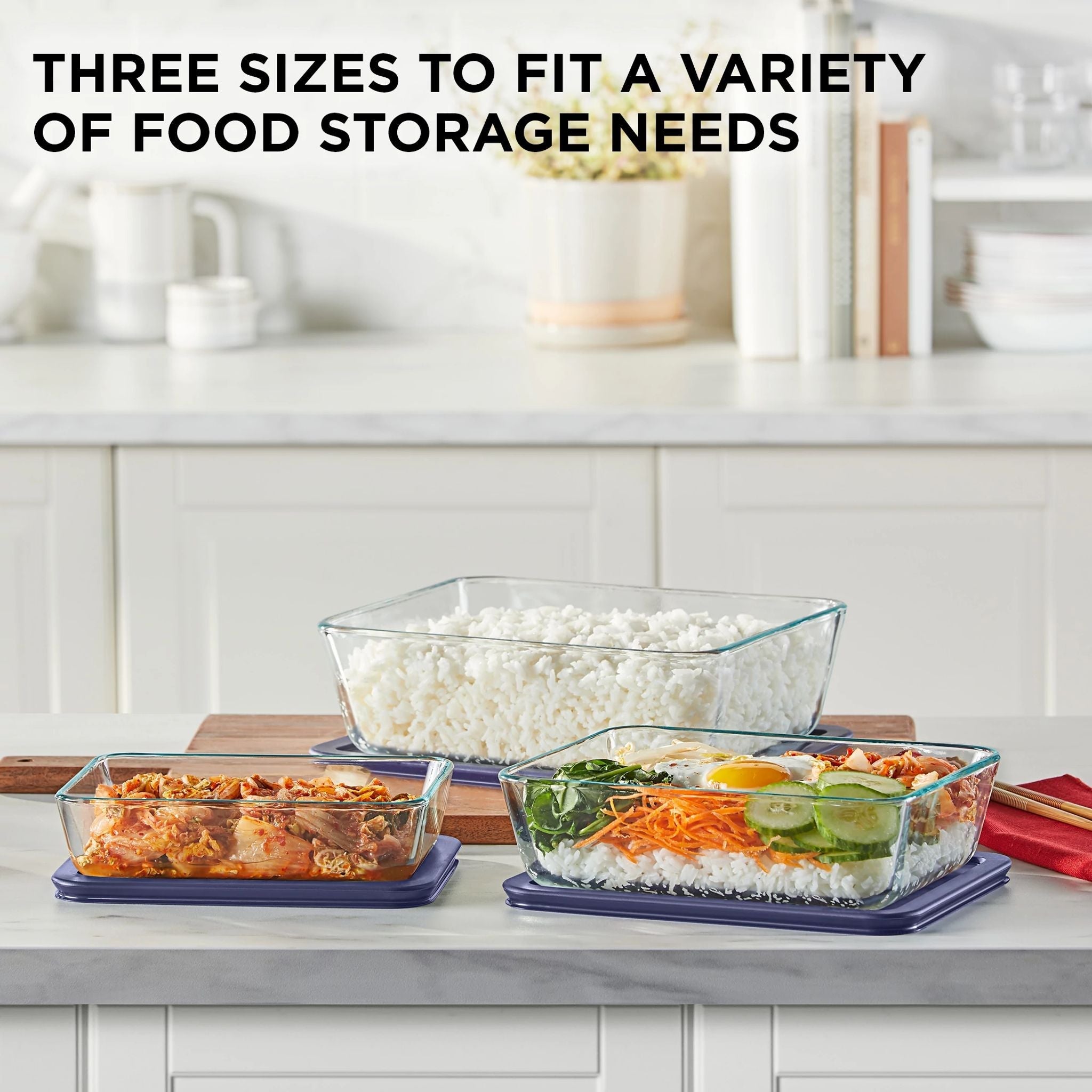 Pyrex® Simply Store® 6-piece Rectangular Glass Storage Set with Blue Lids