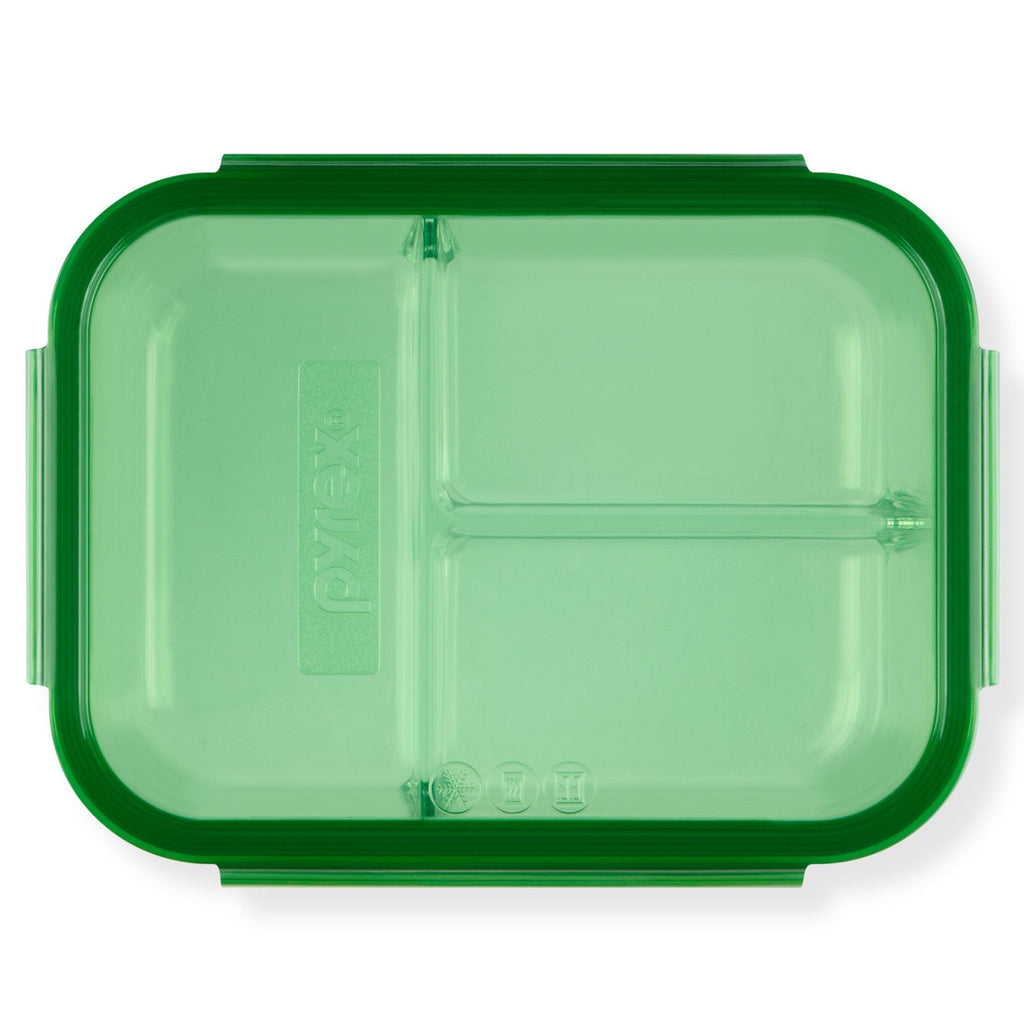 Pyrex® MealBox™ 5.5-cup Divided Glass Food Storage Container with Green Lid