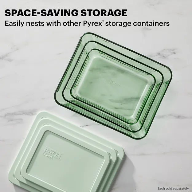 Pyrex® Simply Store® Tinted 6-cup Rectangle Storage with Green Plastic Lid
