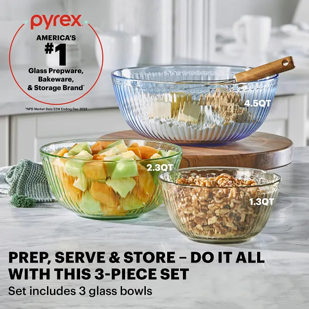 Pyrex® Colors Sculpted Tinted 3-piece Mixing Bowl Set
