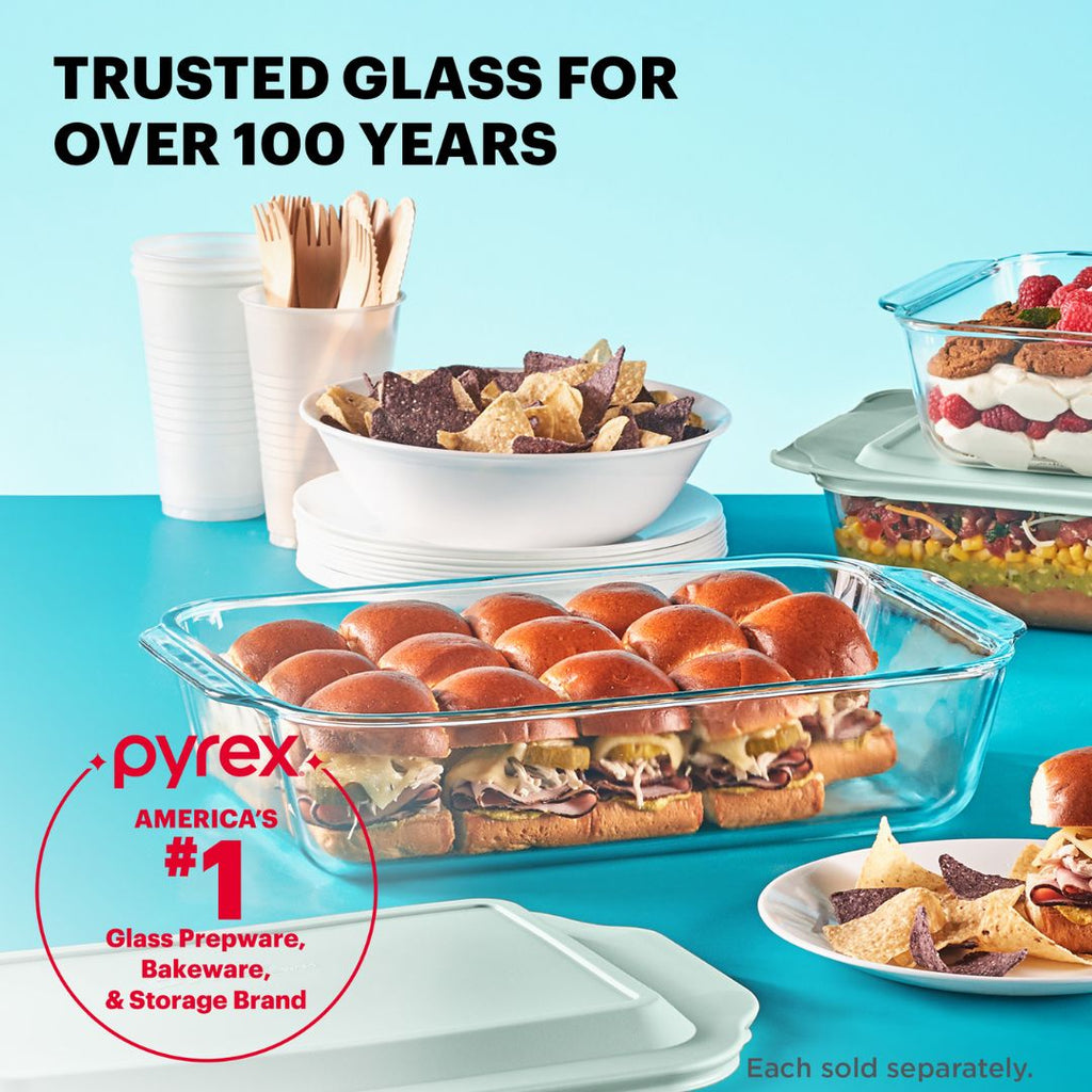 Pyrex® Deep 9 x 13" Rectangular Glass Baking Dish with Blue Lid
