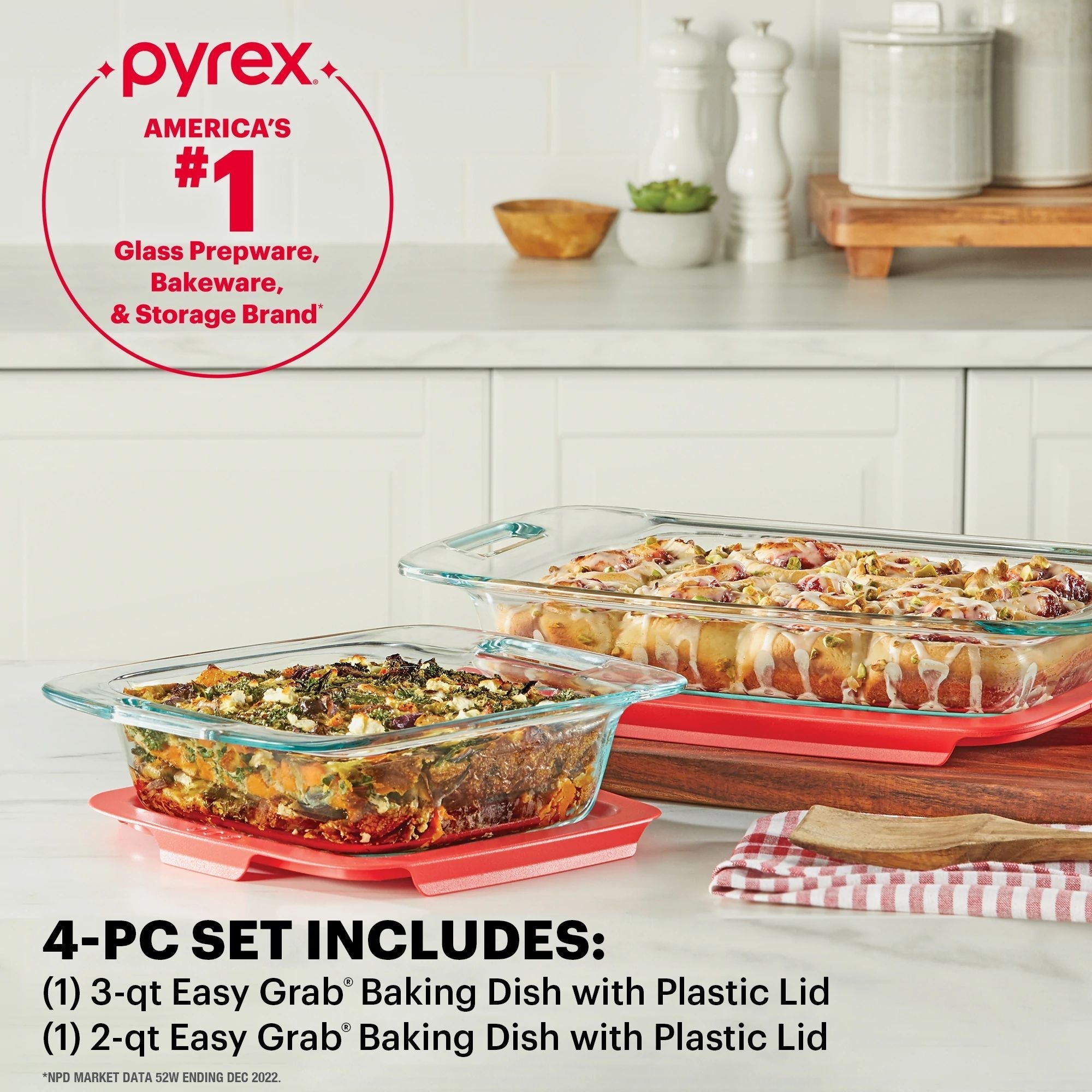 Pyrex® Easy Grab® 4-piece Glass Bakeware Set with Red Lids