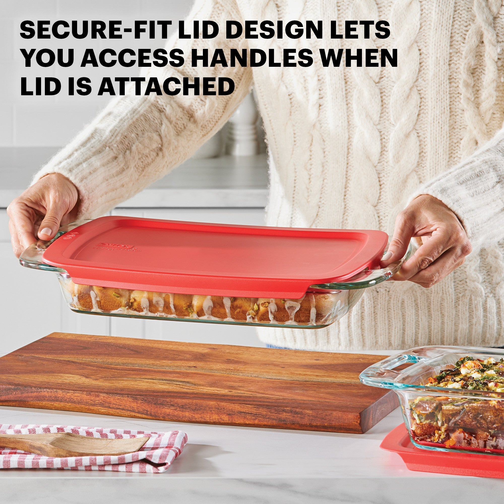Pyrex® Easy Grab® 4-piece Rectangular Glass Bakeware Set with Red Lids
