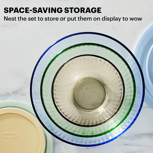 Pyrex® Colors Sculpted Tinted 6-piece Mixing Bowl Set