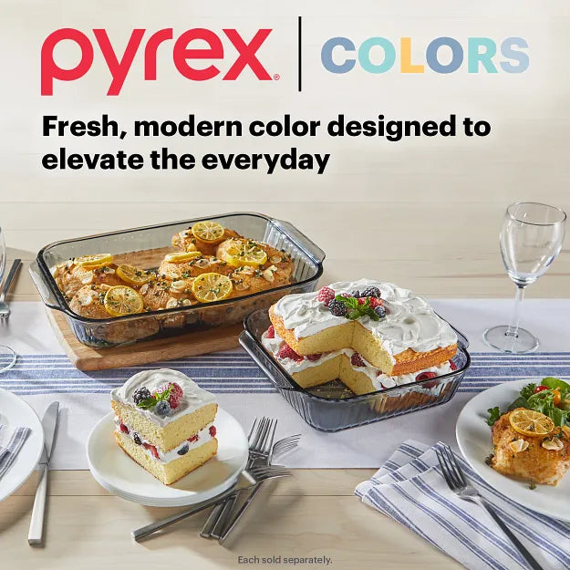 Pyrex® Colors Sculpted Tinted 9" x 13" Baking Dish with Plastic Lid, Smoke