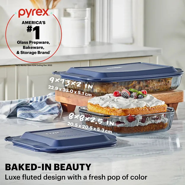 Pyrex® Colors Sculpted Tinted 4-piece Baking Set with Plastic Lids, Smoke