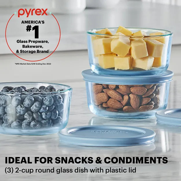 Pyrex® Simply Store® Tinted 6-piece Round Storage Value Pack with Blue Plastic Lids