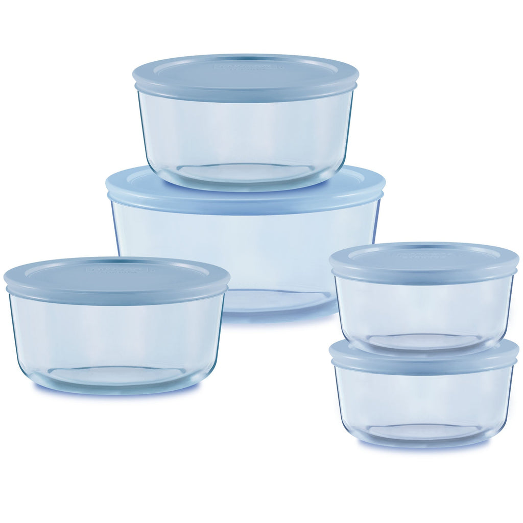 Pyrex® Simply Store® Tinted 10-piece Round Storage Set with Blue Plastic Lids