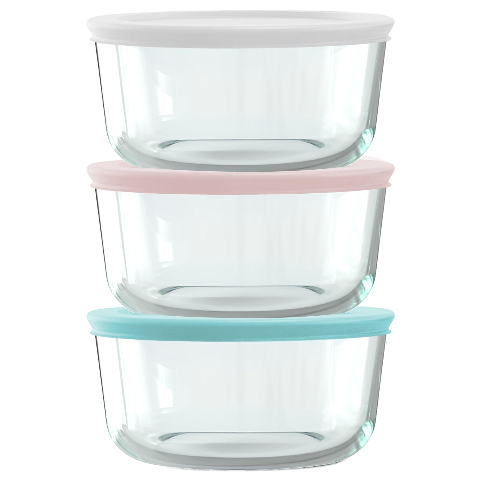 Pyrex® Simply Store® 6-piece 4-cup Round Glass Storage Set with Assorted Color Lids