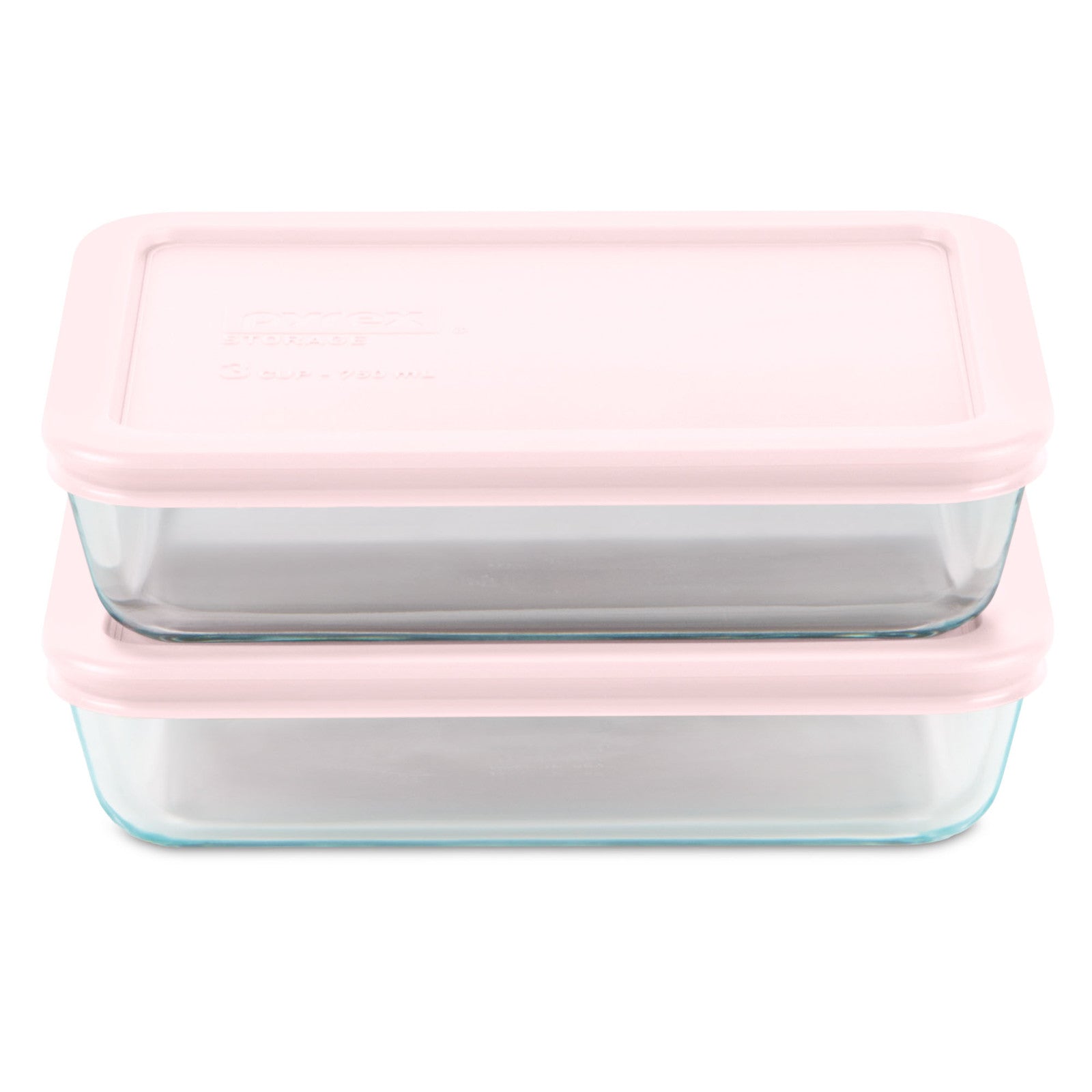 Pyrex® Simply Store® 4-piece 3-cup Rectangle Glass Storage Set with Pink Lids