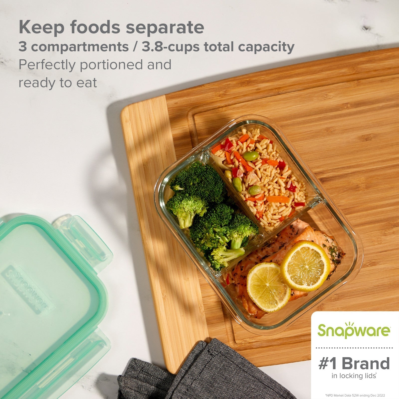 Snapware® MealBox™ 3.8-cup Divided Glass Storage Container with Lid