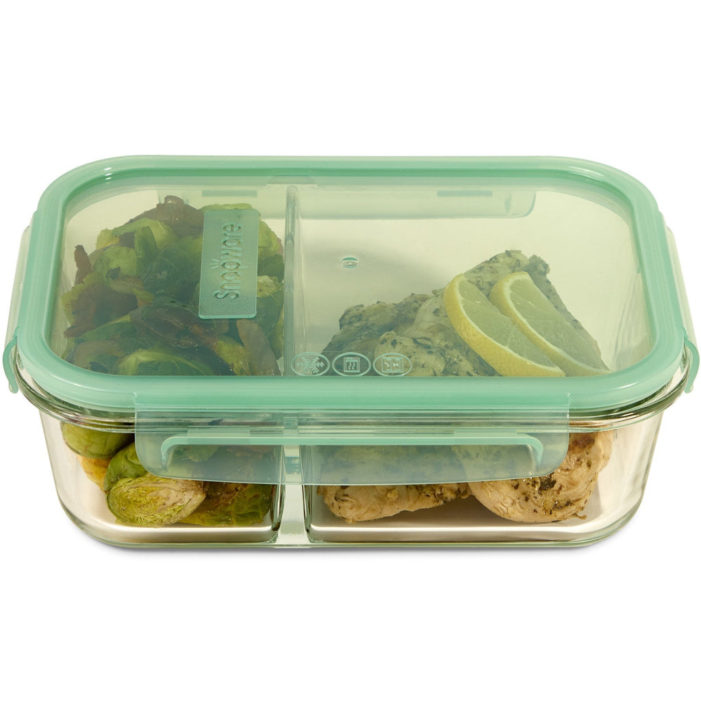 Snapware® MealBox™ 5.8-cup Divided Glass Food Storage Container with Blue Lid