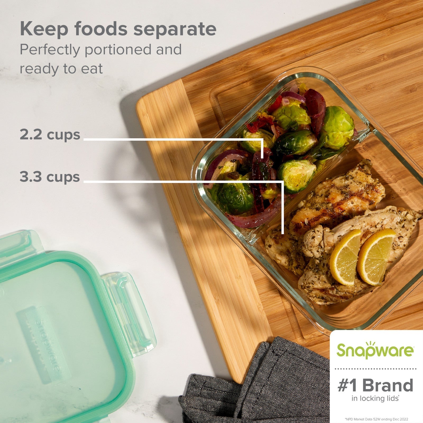 Snapware® MealBox™ 5.8-cup Divided Glass Food Storage Container with Blue Lid