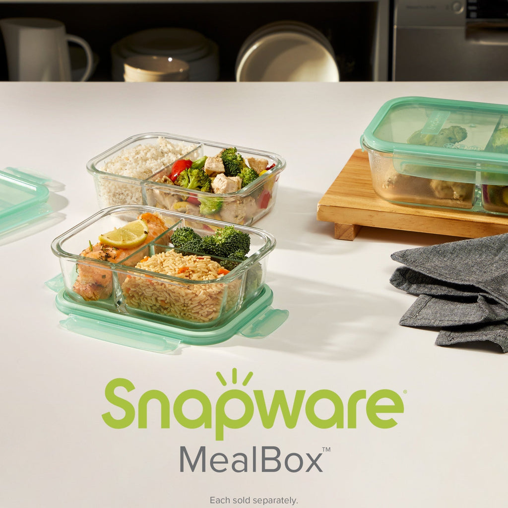 Snapware® MealBox™ 5.8-cup Divided Glass Food Storage Container with Blue Lid