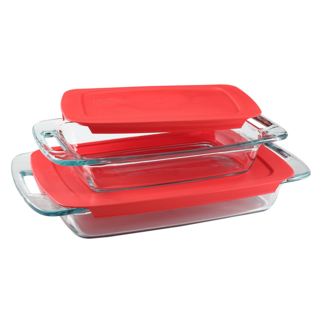 Pyrex® Easy Grab® 4-piece Rectangular Glass Bakeware Set with Red Lids