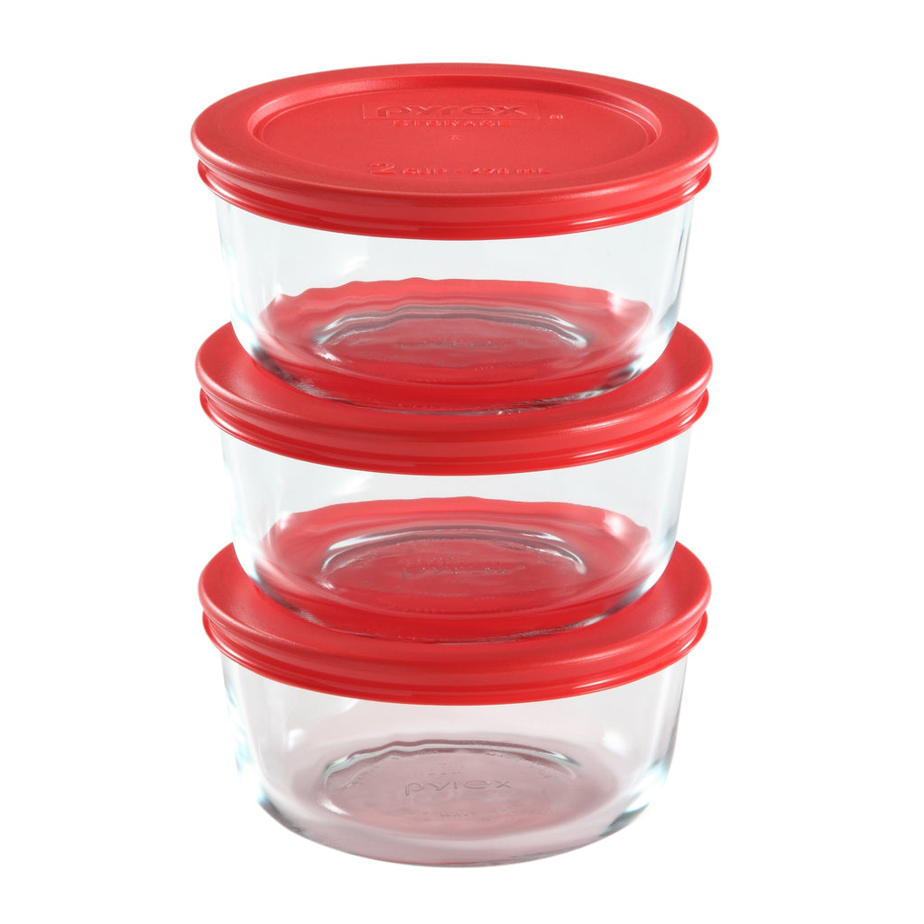 Pyrex® Simply Store® 6-piece Glass Food Storage Container Set with Red Lids