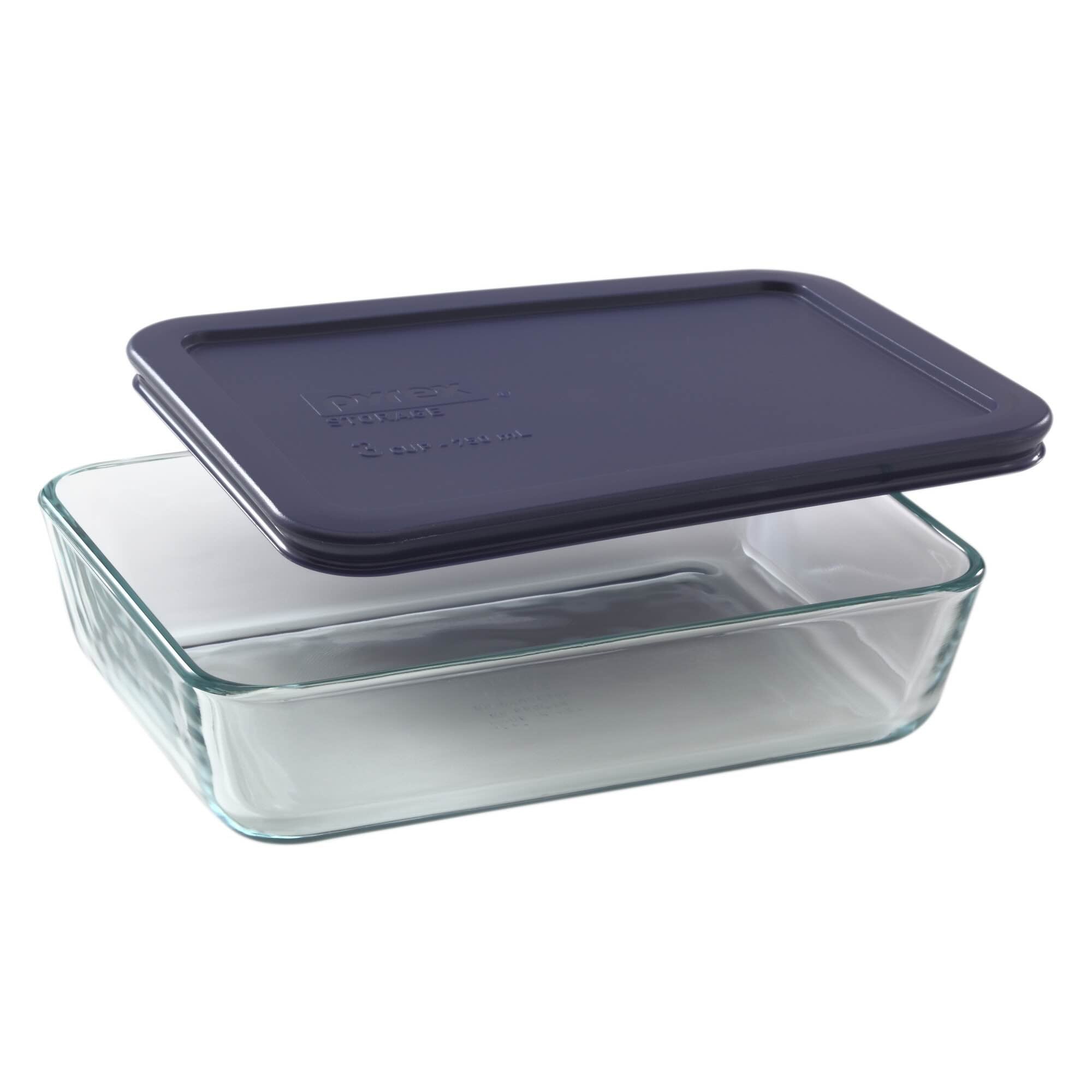 Pyrex® Simply Store® 3-cup Rectangular Glass Food Storage Container with Blue Lid